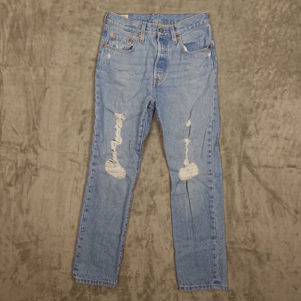 Levi's jeans 501 original fit straight women's 27 light wash‎ blue denim